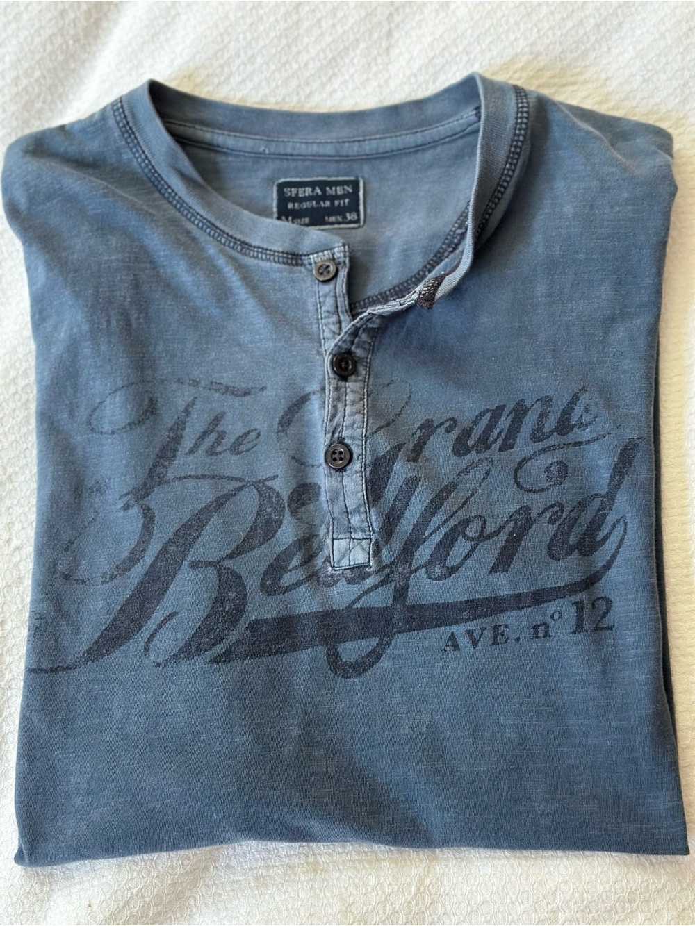 SFERRA Blue Short-Sleeve Henley with Script Graphic
